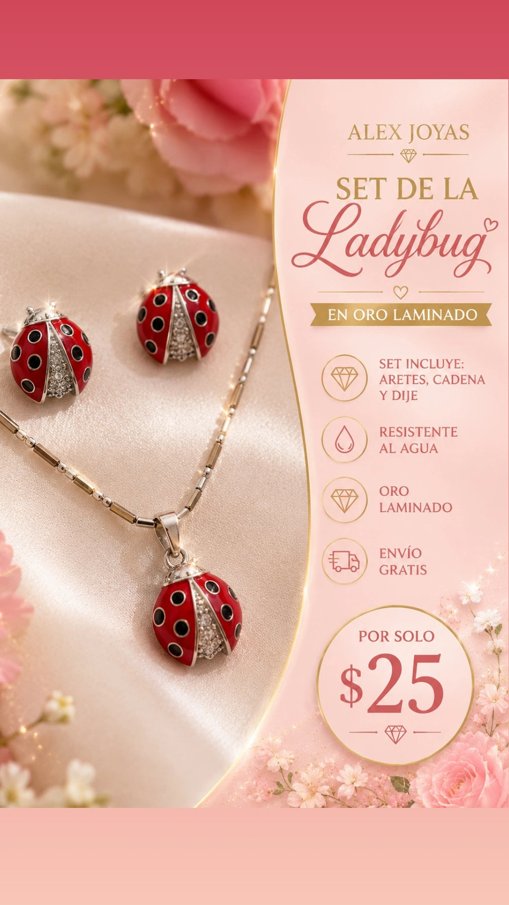 Lady Bug  set white gold plated