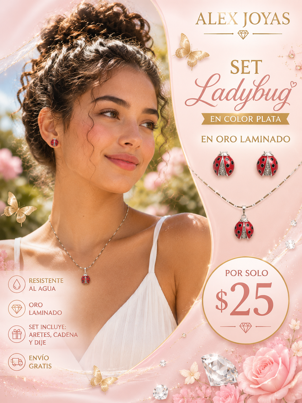 Lady Bug  set white gold plated